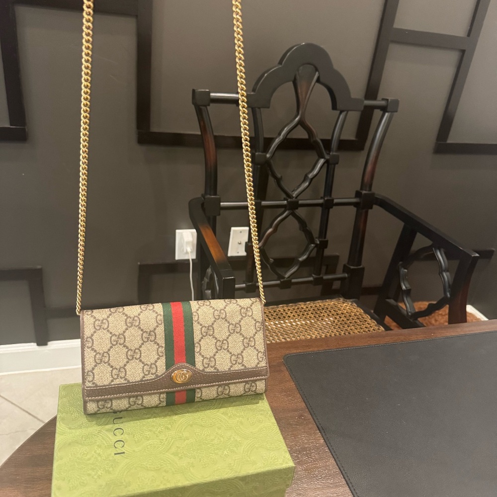 Gucci GG Supreme Monogram Chain Wallet on Strap
